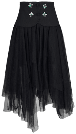 MUKZIN Mesh Fake Two-Piece Irregular Black Skirt-JADE IN THE WONDERLAN