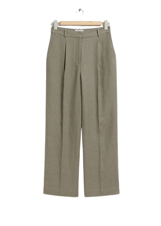 Wide Linen Trousers - Khaki Green - Trousers - & Other Stories US