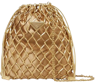 Macramé Leather And Satin Bucket Bag - Gold