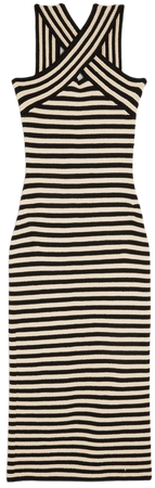 Striped Cross Front Knit Midi Dress | Karen Millen