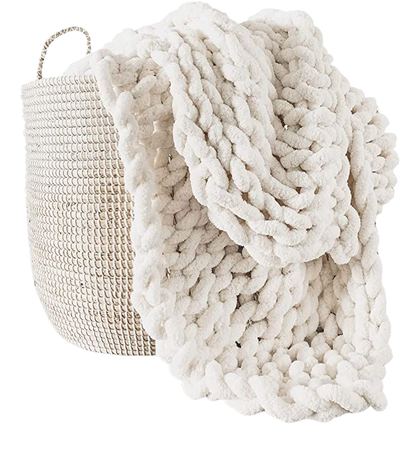 Amazon.com: Adyrescia Chunky Knit Blanket Throw | 100% Hand Knit with Jumbo Chenille Yarn (50"x60", Cream White) : Home & Kitchen