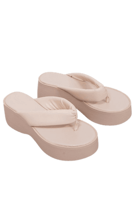 Beige Pu Padded Toe Thong Platform Sandals | PrettyLittleThing USA