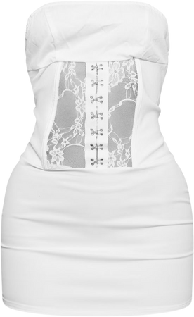 White Stretch Woven Corset Lace Panel Mini Dress | PrettyLittleThing