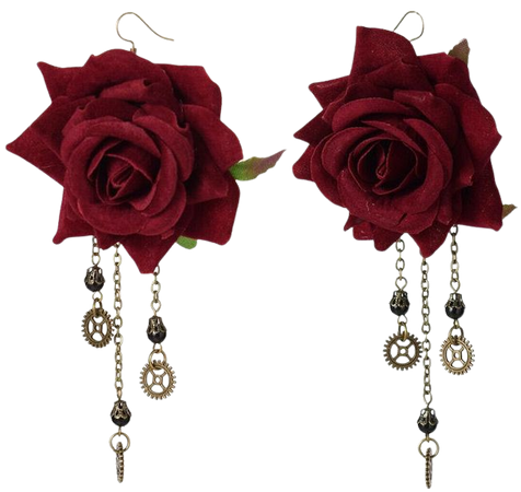 Gothic Dangle Earrings Medieval Retro Vampire Red Rose Lace Elegant Party Drop Earring Women Jewelry