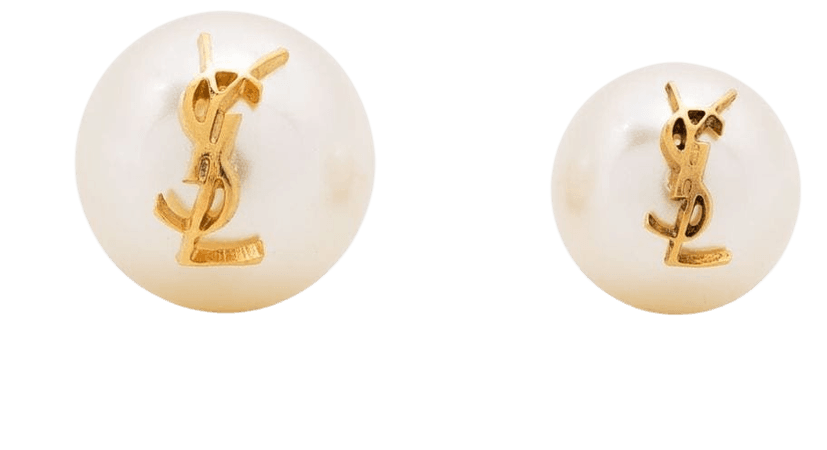 Saint Laurent logo-plaque Pearl Stud Earrings - Farfetch