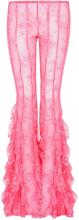 Rhonda Low-Rise Ruffle & Lace Trousers Pink | POSTER GIRL