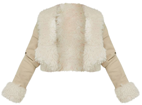 Sand Faux Fur Trim Cropped Denim Jacket | PrettyLittleThing USA
