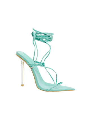 Mint Metal Heel Lace Up Faux Suede Stiletto Heel | PrettyLittleThing USA