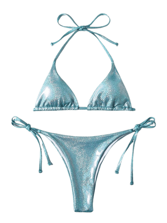 Bañador bikini con cordón lateral triángulo de color metálico | SHEIN USA