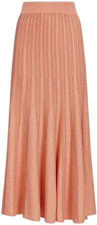 Metallic Ribbed High Waisted Fit And Flare Midi Skirt | Express