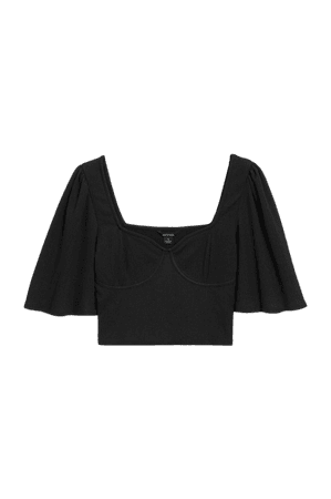 3/4 sleeve corset top - Black - Tops - Monki WW