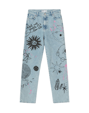Straight jeans with embroidered zodiac print - Denim - Woman | Bershka