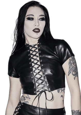 Widow Punk Faux Leather Lace Up Crop Top- Black | Dolls Kill