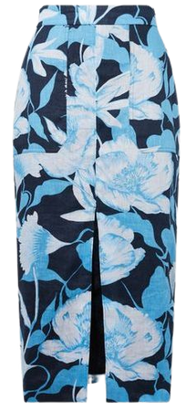 Reiss Navy/Blue Jackson Floral Print High Rise Midi Skirt | REISS USA