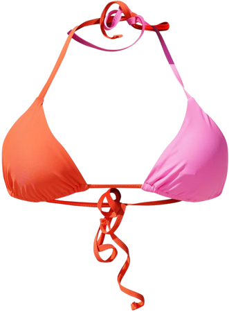Pink And Orange Colour Block Triangle Bikini Top | PrettyLittleThing CA