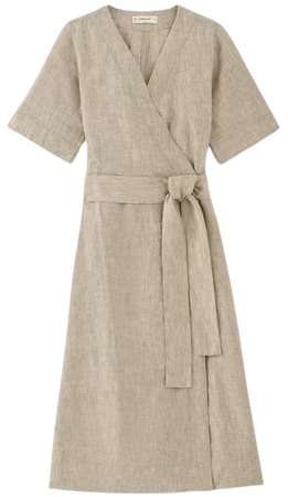 The Linen Short-Sleeve Wrap Dress Cornstalk Chambray – Everlane