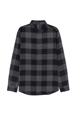 Cotton Flannel Shirt - Dark gray/black - Men | H&M US