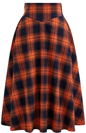 Pumpkin Check A-Line Midi Skirt - Retro, Indie and Unique Fashion