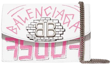 Bb Printed Textured-leather Shoulder Bag - White