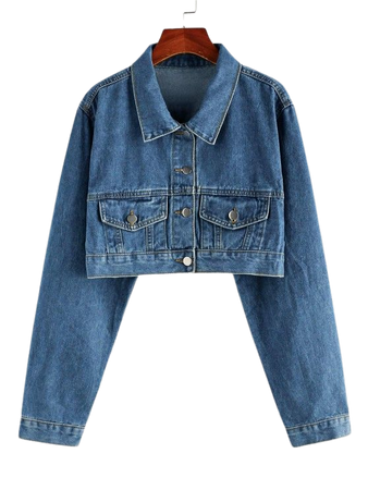 Double Pockets Denim Cropped Jacket In BLUE | ZAFUL 2023