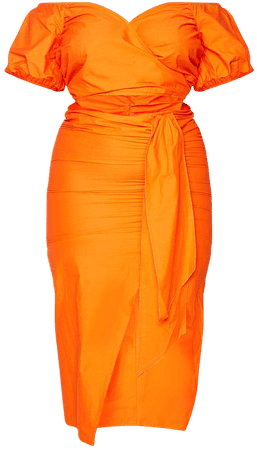 Plus Orange Woven Cut Out Wrap Dress | PrettyLittleThing USA