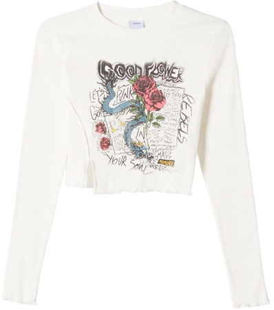 Fitted long sleeve T-shirt with print - T-shirts - Woman | Bershka