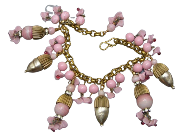 Charm Bracelet . Vintage Italian Hand blown Pink Glass . | Etsy
