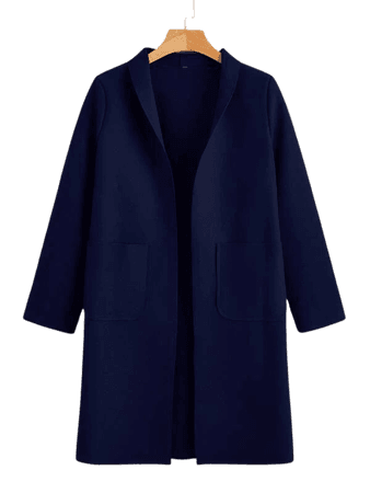 Shawl Collar Dual Pockets Overcoat | SHEIN USA Navy Blue