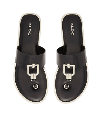 ALDO Tatyx hardware toe post flat sandals in black | ASOS