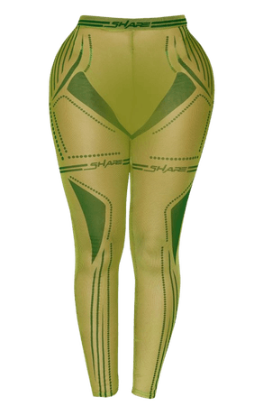 Shape Green Sheer Mesh Branded Leggings