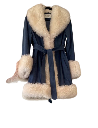 Blue fur trim coat