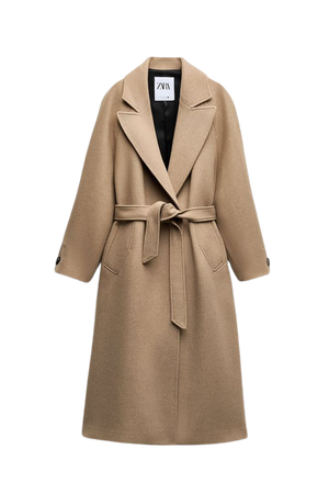 LONG BELTED WOOL BLEND COAT - taupe brown | ZARA United States