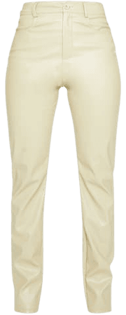 Shape Sage Khaki Pu Straight Leg Trousers | PrettyLittleThing