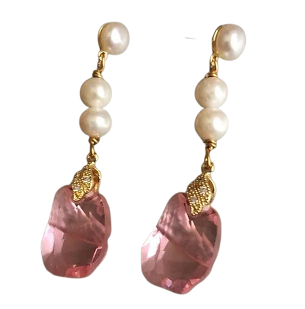 Pearl Earrings with Pink Stones