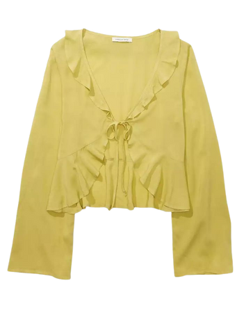 AE Long-Sleeve Tie-Front Blouse