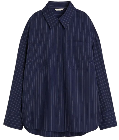 Oversized Twill Shirt - Navy blue/pinstriped - Ladies | H&M US