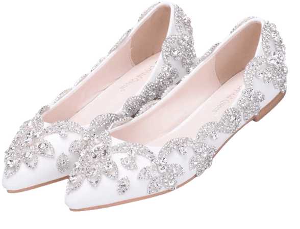 Crystal Queen White Silver Rhinestone Flats Wedding Shoes Pointed Toe Plus Size Women Bridal Flats Women Casual Shoes|women casual shoes|silver rhinestone flatsbridal flats - AliExpress