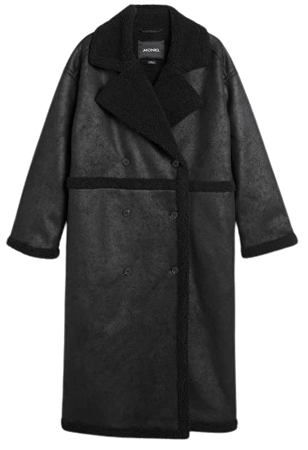 Faux leather aviator coat - Black - Monki WW