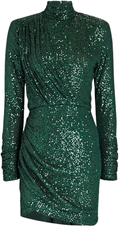 Ronny Kobo Jane Sequined Knit Turtleneck Mini Dress in green | INTERMIX®