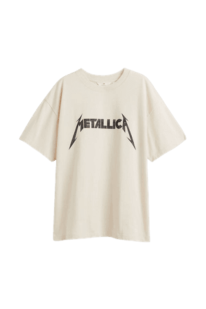 Oversized Printed T-shirt - Light beige/Metallica - Ladies | H&M US