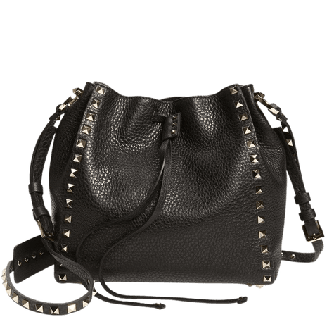 Small Rockstud Leather Bucket Bag