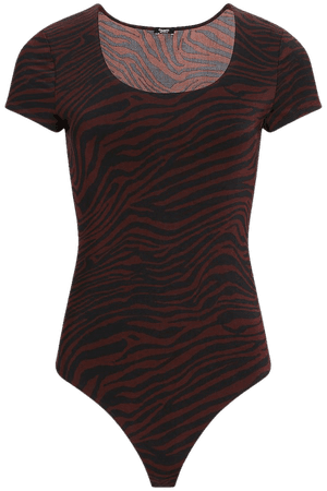 Body Contour Zebra Print Scoop Neck Thong Bodysuit | Express