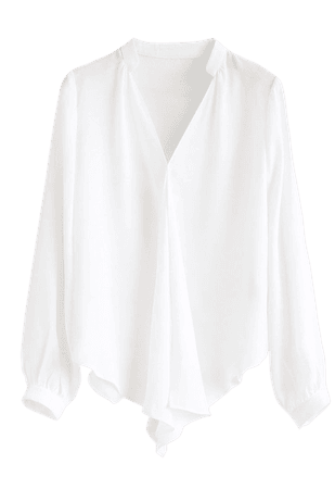 Front Ruffle V-Neck Shirt in White - NEW ARRIVALS - Retro, Indie and Unique Fashion