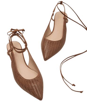 Ankle Tie Pointed Flats - Tan Woven | Boden US