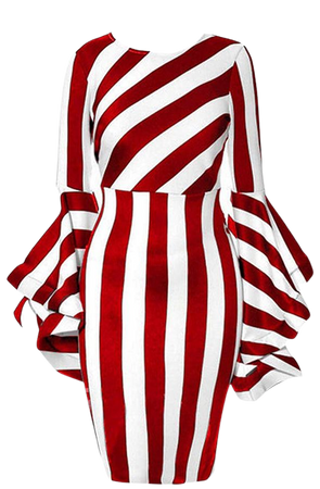 Amazon.com: Women's Costume Elegant Dresses Plus Size Striped Crew Neck Ruffles Long Sleeve Bodycon Midi Party Dress: Clothing
