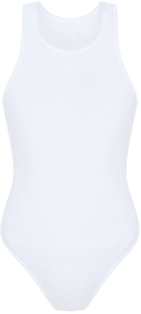 White Rib Racer Bodysuit | PrettyLittleThing USA