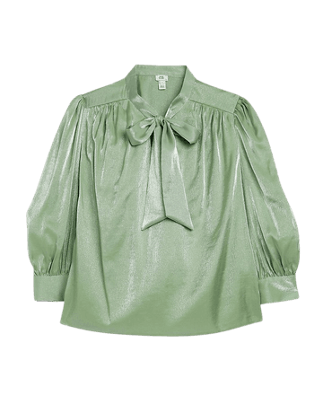Green metallic tie neck blouse | River Island