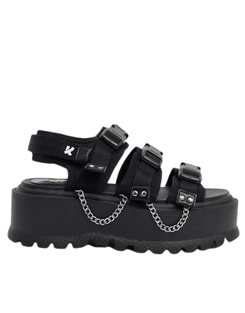 Koi Footwear Cascadia vegan velcro chunky sandal with chain in black | ASOS