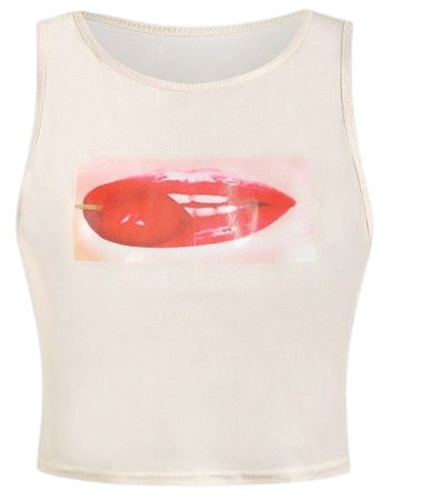 Lip Cherry Graphic Printed Sheer Mesh Layering Tank Top In LIGHT COFFEE | ZAFUL 2023