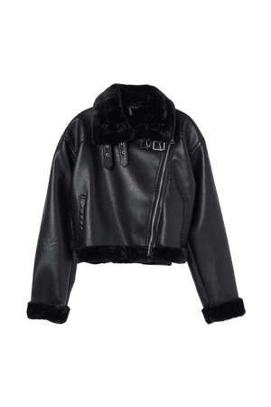 Faux Fur-detail Biker Jacket - Black - Ladies | H&M US